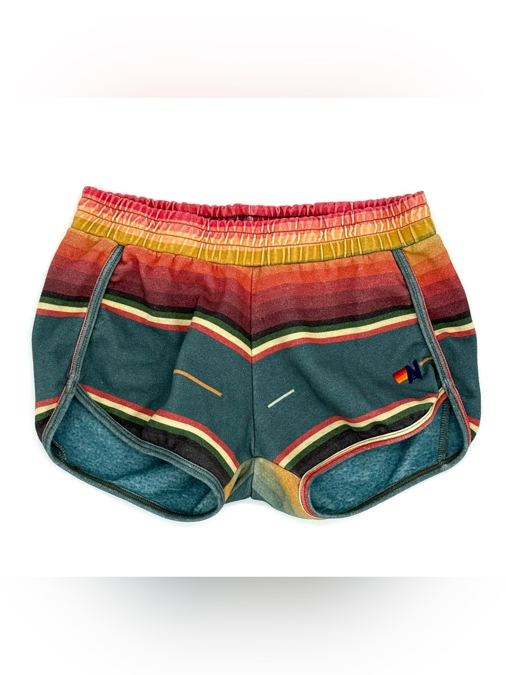EUC Aviator Nation Women’s Tulum Rainbow Jogger Shorts in Blue Sunset Stripe S